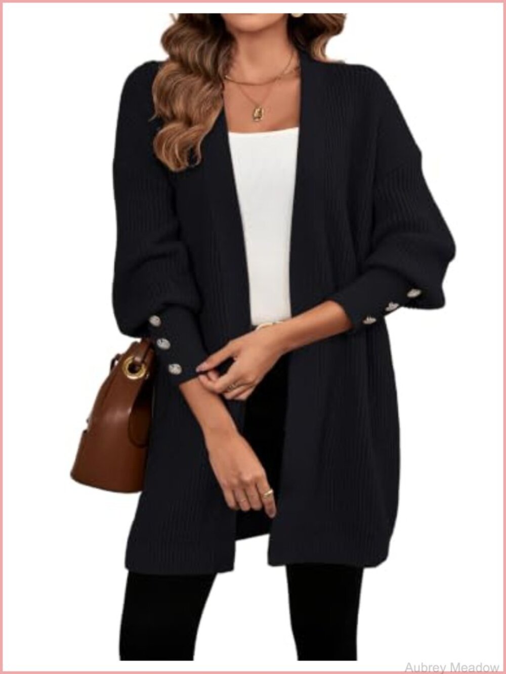 Chunky Ribbed Knit Open Front Lantern Sleeve Cardigan Oversized Longline